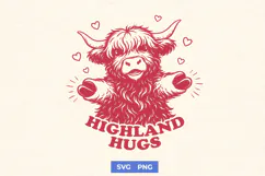 Highland Hugs SVG | Cute Highland Cow Valentine Farm PNG Product Image 1