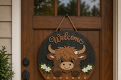 Highland Cow SVG Welcome Sign | Layered Laser Cut File Product Image 6