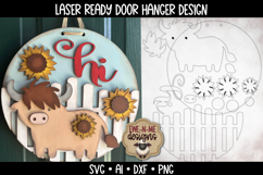 Highland Cow Door Hanger | Hi Highland Cow Laser Cut SVG Product Image 1