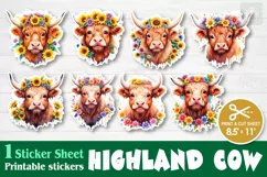 Highland Cow. Print & Cut Stickers PNG Product Image 1