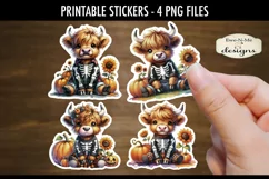 Highland Cow Skeleton Printable Stickers | 4 PNG Stickers Product Image 2