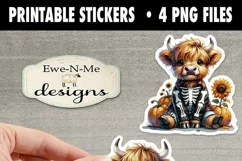 Highland Cow Skeleton Printable Stickers | 4 PNG Stickers Product Image 3