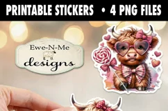 Highland Cow Printable Valentine Stickers | 4 PNG Stickers Product Image 3