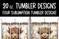 Fall Highland Cow 4 Designs - 20 oz Sublimation Tumbler PNG Product Image 6