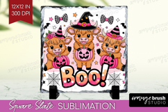 Highlang Cow Halloween Slate PNG Spooky Season Square Slate Product Image 1