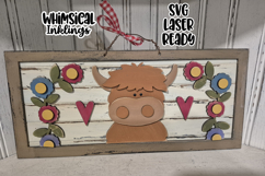 Highland Cow and Flowers Sign Laser SVG Product Image 1