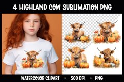 Highland Cow Autumn Sublimation Clip Art I Autumn PNG Product Image 1