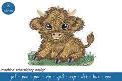 Highland Cow Embroidery Design - Farm Animal Embroidery Product Image 1