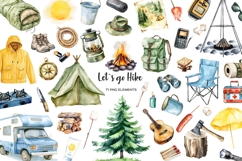 Watercolor camping clipart Hiking equipment set Camping PNG Product Image 1