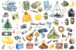 Watercolor camping clipart Hiking equipment set Camping PNG Product Image 2