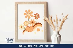 Hippie Flowers SVG Groovy Design with Heart and Stars, Retro Summer PNG Illustration for Cricut and Silhouette Cutting Machines