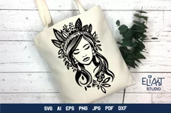 Hippie Girl SVG Design. This Floral Indian Girl PNG Illustration is Compatible with Cricut and Silhouette Machines