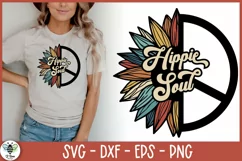 Hippie soul sunflower peace sign being shown as a woman's t-shirt design