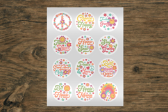 Hippie stickers png bundle Groovy round stickers retro 70s Product Image 2