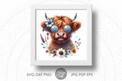 Hippie Highland Cow wearing glasses | beads | flowers Product Image 3