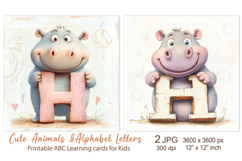 Cute Hippo, Baby Animal Alphabet Letters, ABC Printable card Product Image 1