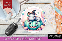Hippo Halloween Car Coaster Coquette Coaster PNG Sublimation Product Image 1