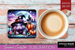 Hippo Halloween Square Coaster Cute Animal Coaster PNG Product Image 1