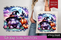 Hippo Halloween Tote Bag Cute Animal Tote Bag PNG Product Image 1