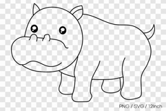 Cute round safari hippo hippopotamus PNG animal clipart line Product Image 1