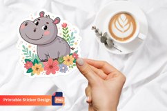Hippo in flowers sticker, Floral hippo sticker Product Image 1