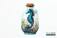 Hippocampus Glass Bottle Sublimation PNG Clipart Product Image 1
