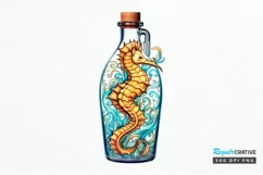 Hippocampus Glass Bottle Sublimation PNG Clipart Product Image 1
