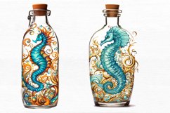 Hippocampus Glass Bottle Watercolor Sublimation clipart Product Image 2