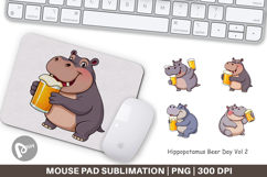 Mouse Pad Hippopotamus Beer Day Product Image 1