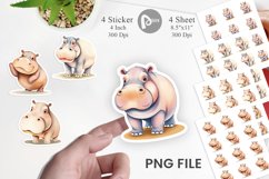 Watercolor Sticker Hippopotamus Wildlife Product Image 1