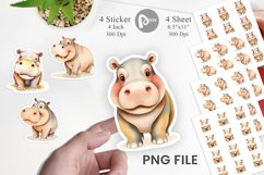 Watercolor Sticker Hippopotamus Wildlife Product Image 1