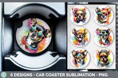 Bundle of six Rainbow Chihuahuas Car Coaster designs.