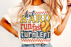Hit Hard Run Fast Turn Left PNG, Softball Mama PNG, Retro Product Image 1