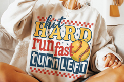 Hit Hard Run Fast Turn Left PNG, Softball Mama PNG, Retro Product Image 2