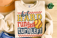 Hit Hard Run Fast Turn Left PNG, Softball Mama PNG, Retro Product Image 3