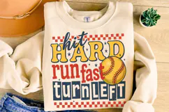 Hit Hard Run Fast Turn Left PNG, Softball Mama PNG, Retro Product Image 3