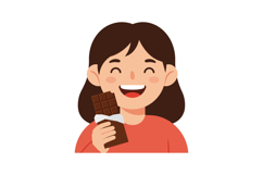 Happy girl with brown hair enjoying chocolate bar in flat ve Product Image 1