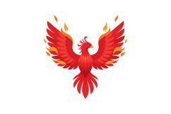 Majestic red phoenix rising with flames in a flat and vibran Product Image 1