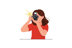 A woman with a camera capturing a moment in flat vector art Product Image 1