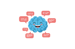 Happy cartoon brain character with speech bubbles in flat ve Product Image 1