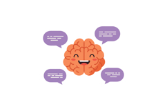 Happy brain character with speech bubbles in a flat and colo Product Image 1