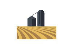Grain silos standing tall in golden fields with striped patt Product Image 1