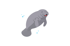 Happy manatee swimming gracefully in clear water, flat vecto Product Image 1