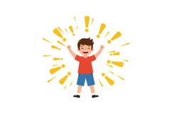 Cheerful boy celebrating with raised arms in flat vector art Product Image 1