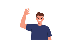 Cheerful young man waving in a friendly gesture, minimal fla Product Image 1