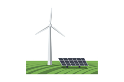 Wind turbine and solar panel standing tall in a green field, Product Image 1