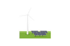 Wind turbine and solar panels in a green field showcasing mi Product Image 1