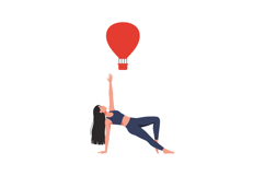 Woman in yoga pose reaching for a red hot air balloon in min Product Image 1