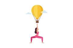 Woman in pink yoga attire lifting a yellow hot air balloon i Product Image 1