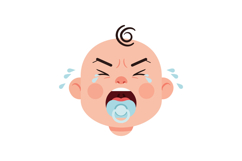 Crying baby with a pacifier in flat vector art style display Product Image 1